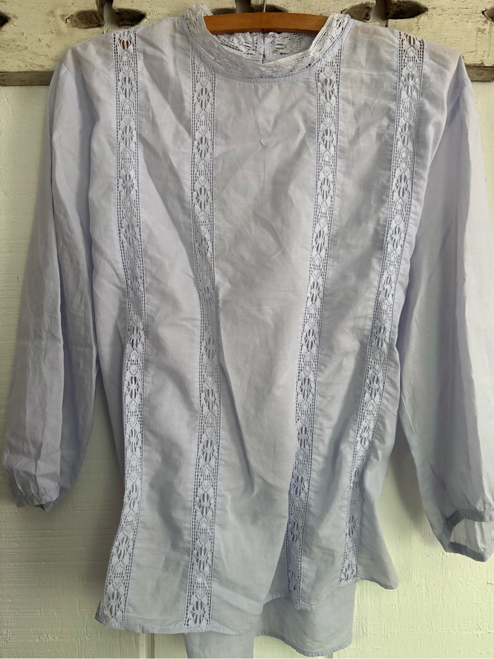 Lavender Cotton Blouse with crochet details XL